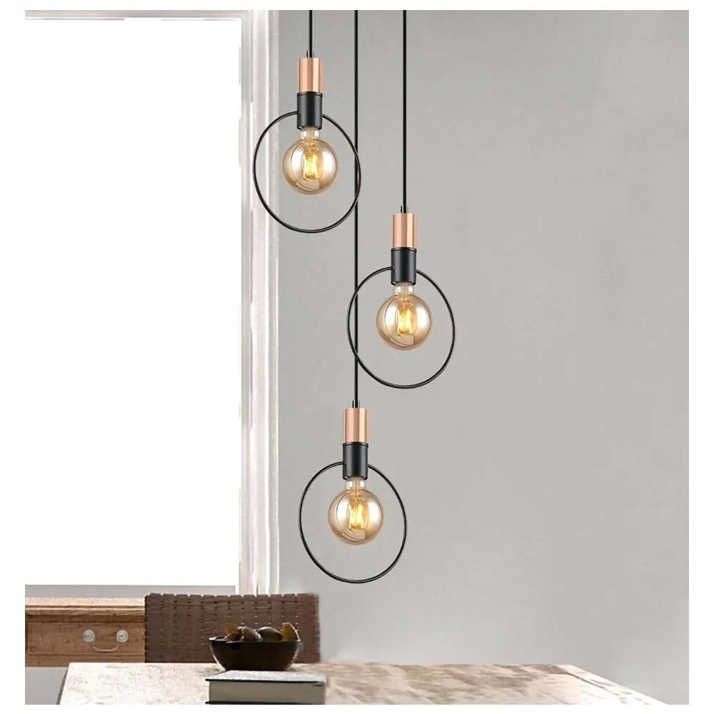 LUMINARIA COLGANTE COLOR NEGRO/COBRE 3 X 60 W ATENAS