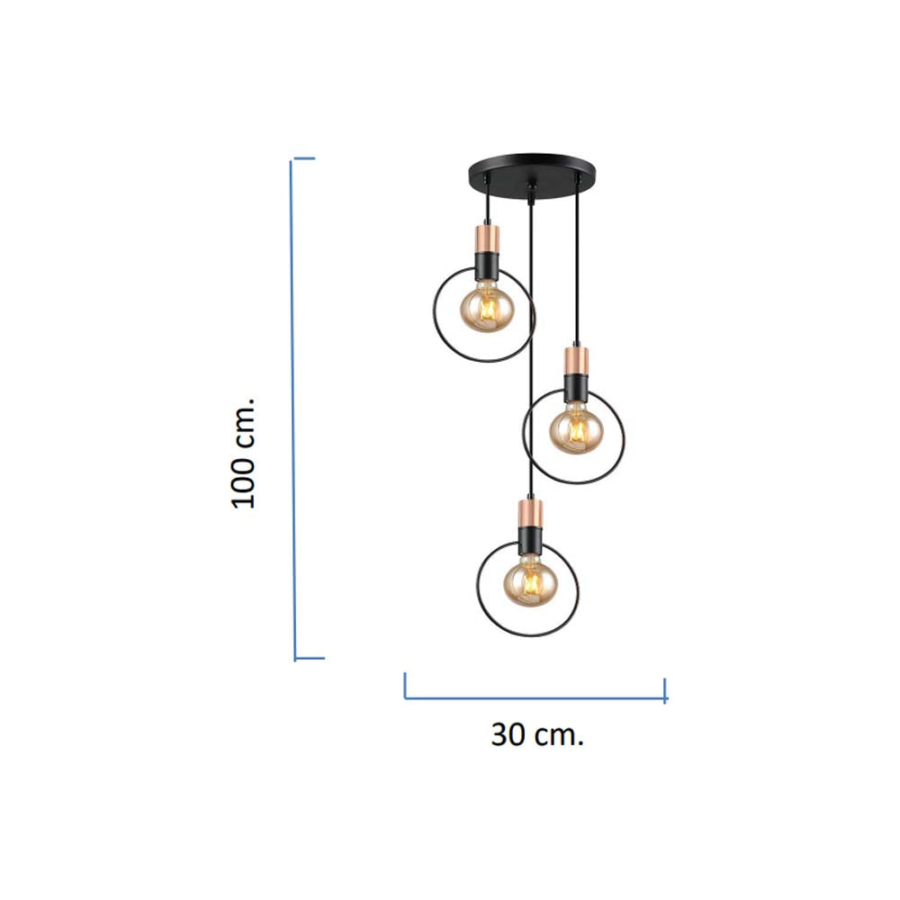 LUMINARIA COLGANTE COLOR NEGRO/COBRE 3 X 60 W ATENAS