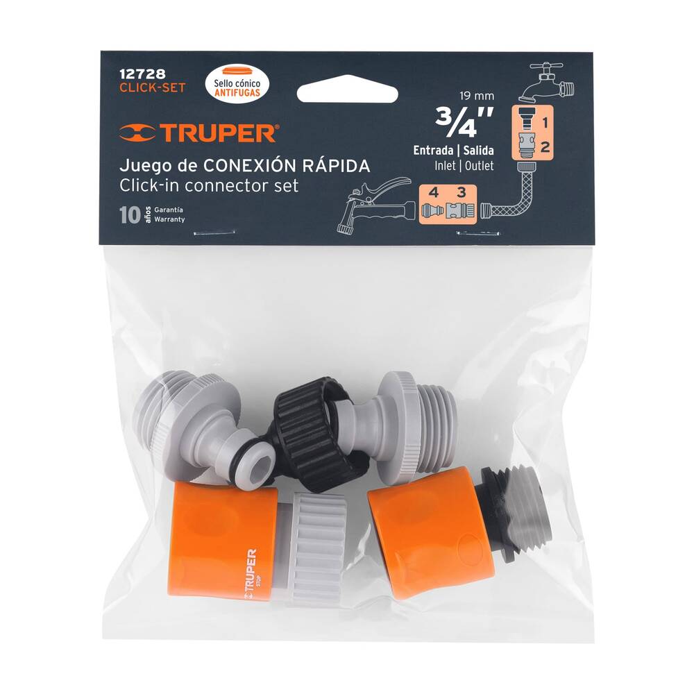 JUEGO DE 2 CONECTORES RAPIDOS ENTRADA 3/4" MCA TRUPER