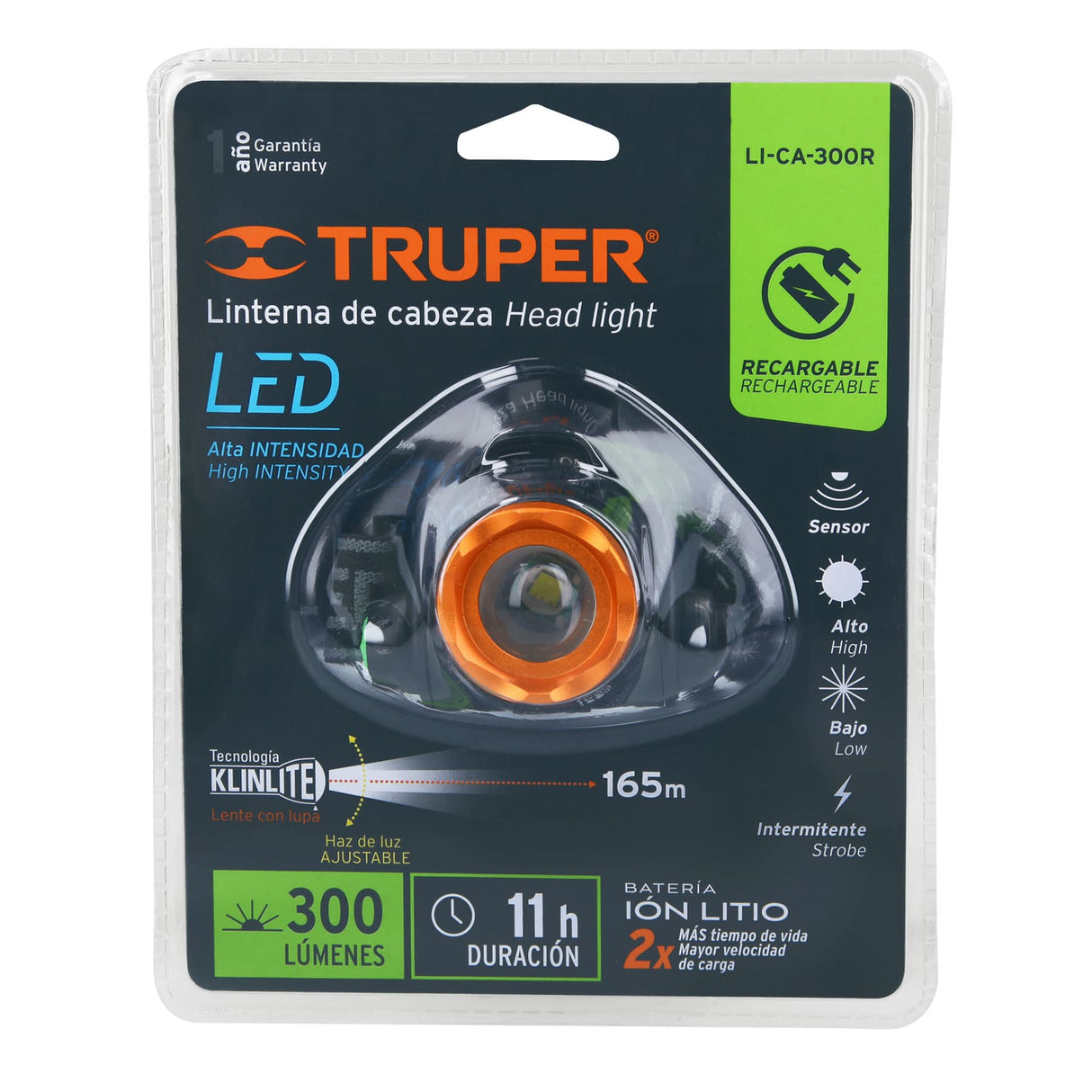 LINTERA DE MINERO RECARGABLE 300LM 8 HRS. 3 MODOS ILUMINACION LI-CA-300R 12890 TRUPER *** OFRECER LCR25 ***