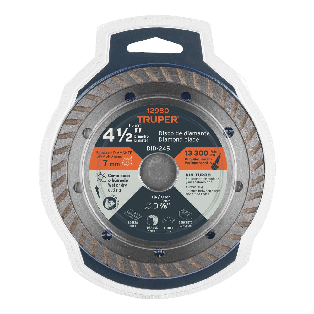 DISCO DE DIAMANTE RIN TURBO 4-1/2" DID-245 TRUPER