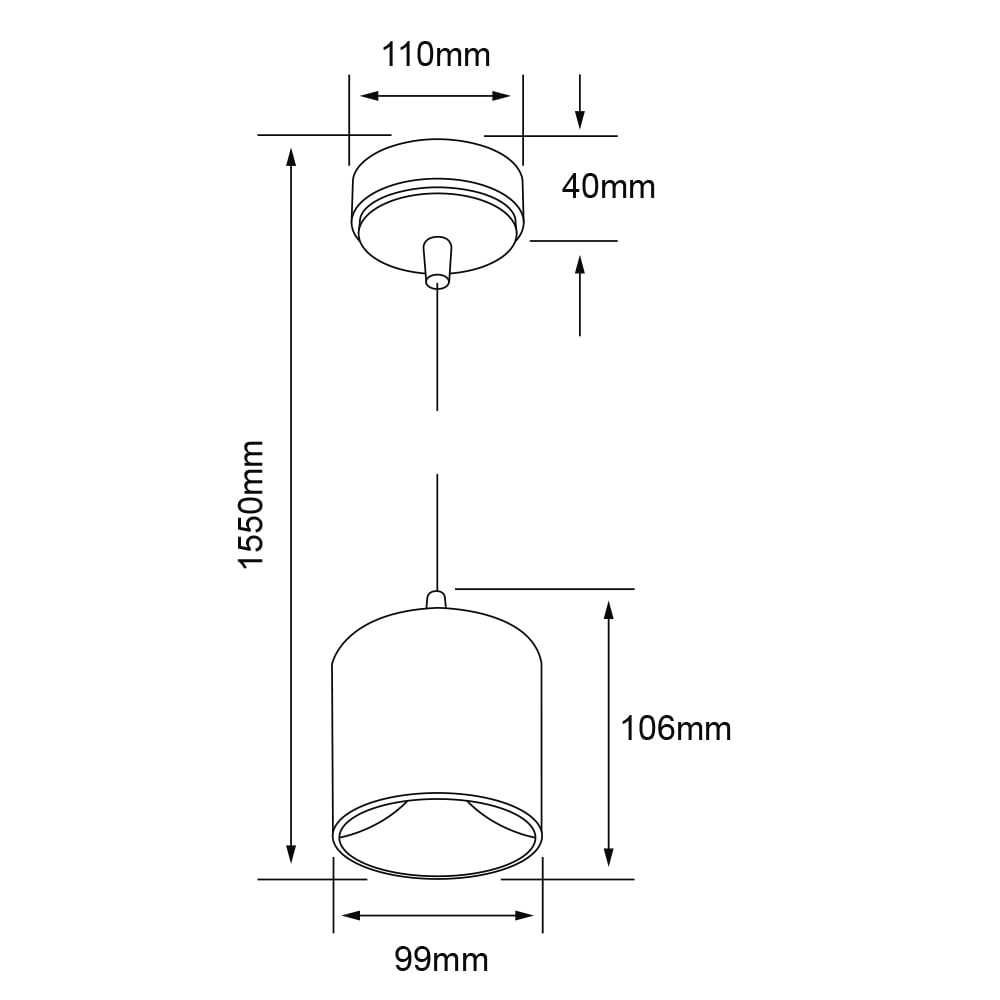COLGANTE METÁLICO LED TECNOLITE ALUDRA 1.55M DE ALTURA 12W LUZ SUAVE CÁLIDA ATENUABLE LED INTEGRADO