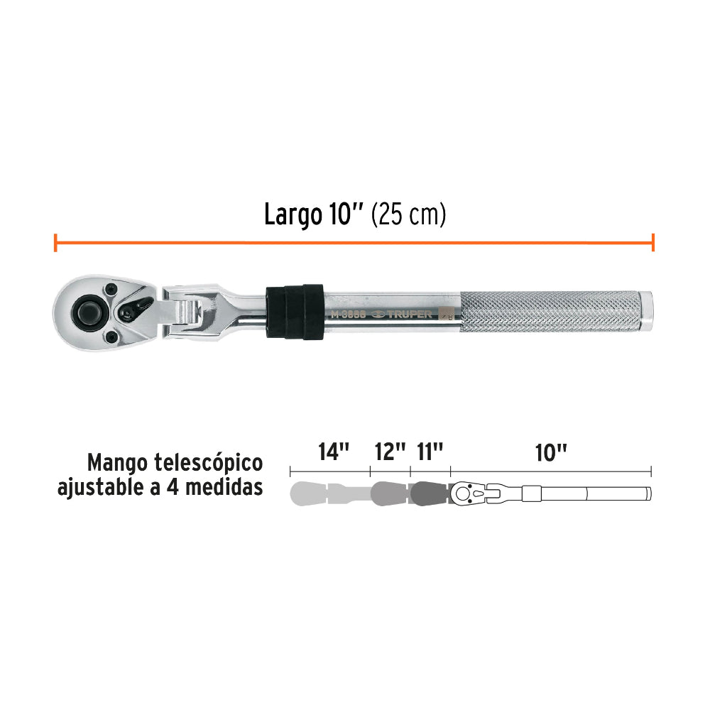 MATRACA TELESCOPICA LIBERACION RAPIDA CUADRO 3/8" CABEZA ARTICULADA M-3890 13219 TRUPER