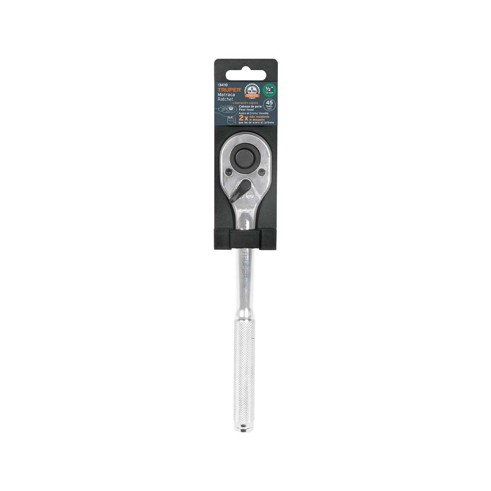 MATRACA LIBERACION RAPIDA CABEZA DE PERA CUADRADO 1/2" MANGO DE GOMA MCA TRUPER MECANICA