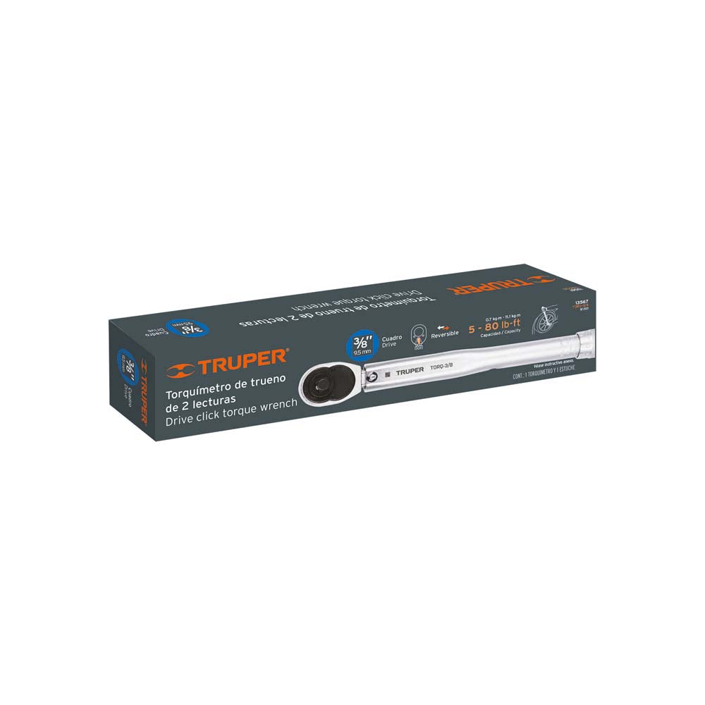 TORQUIMETRO TRUENO 2 LECTURAS P/DADO 3/8" RANGO 5-80LB-FT (7-108NM) INCREMENTO DUAL 1LB-FT TORQ-3/8 13567