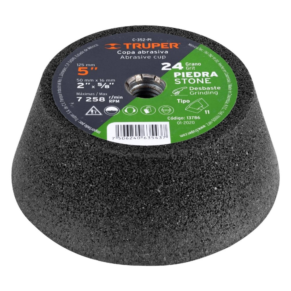 COPA DESBASTE DE PIEDRA 5" GRANO 24 EJE 5/8-11 TRUPER