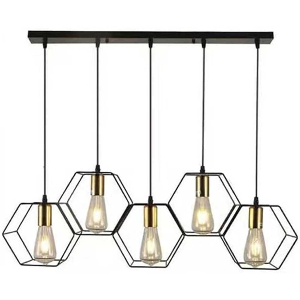 LUMINARIA COLGANTE COLOR NEGRO/COBRE 5 X 60 W HEXA TECNOLITE HOME