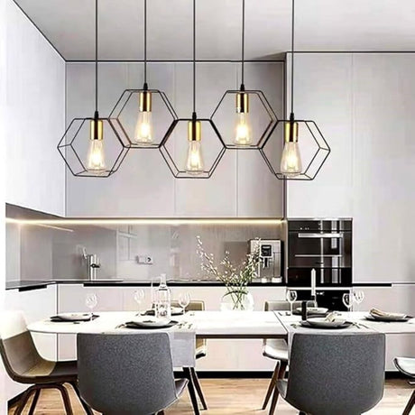 LUMINARIA COLGANTE COLOR NEGRO/COBRE 5 X 60 W HEXA TECNOLITE HOME