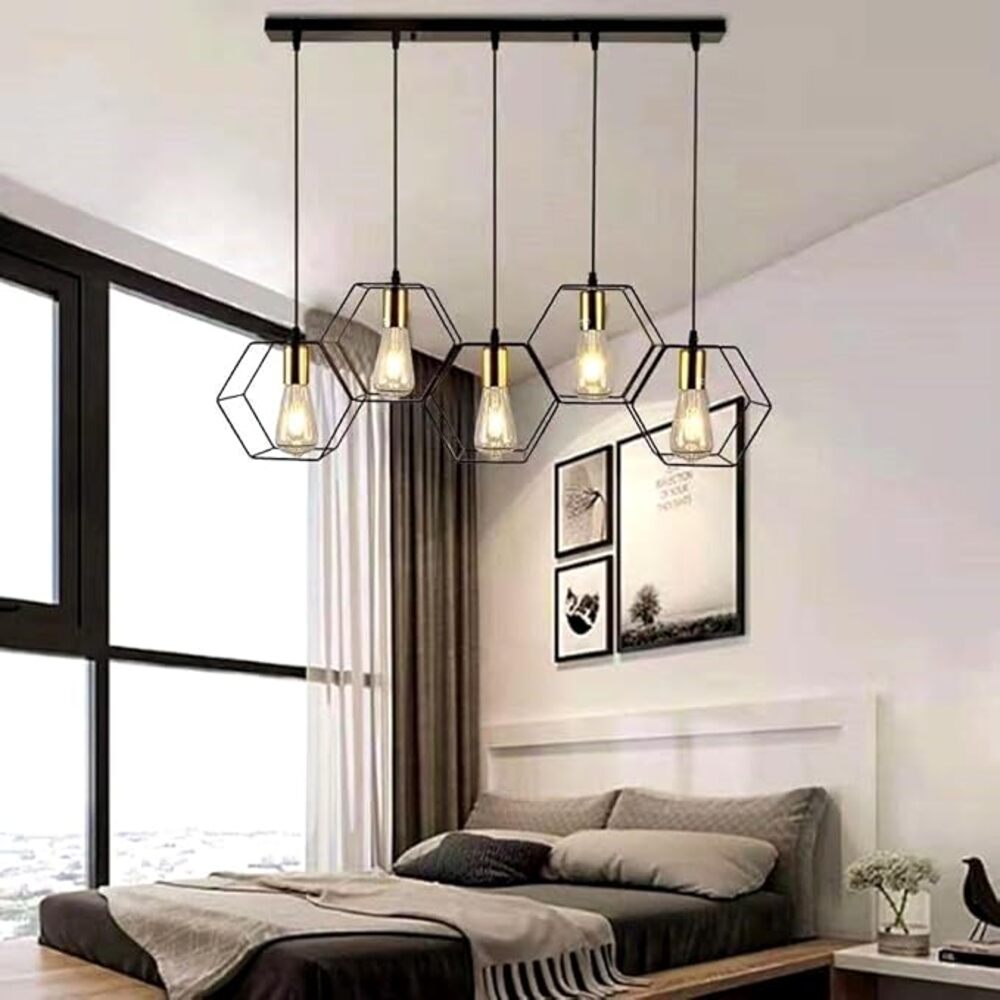 LUMINARIA COLGANTE COLOR NEGRO/COBRE 5 X 60 W HEXA TECNOLITE HOME