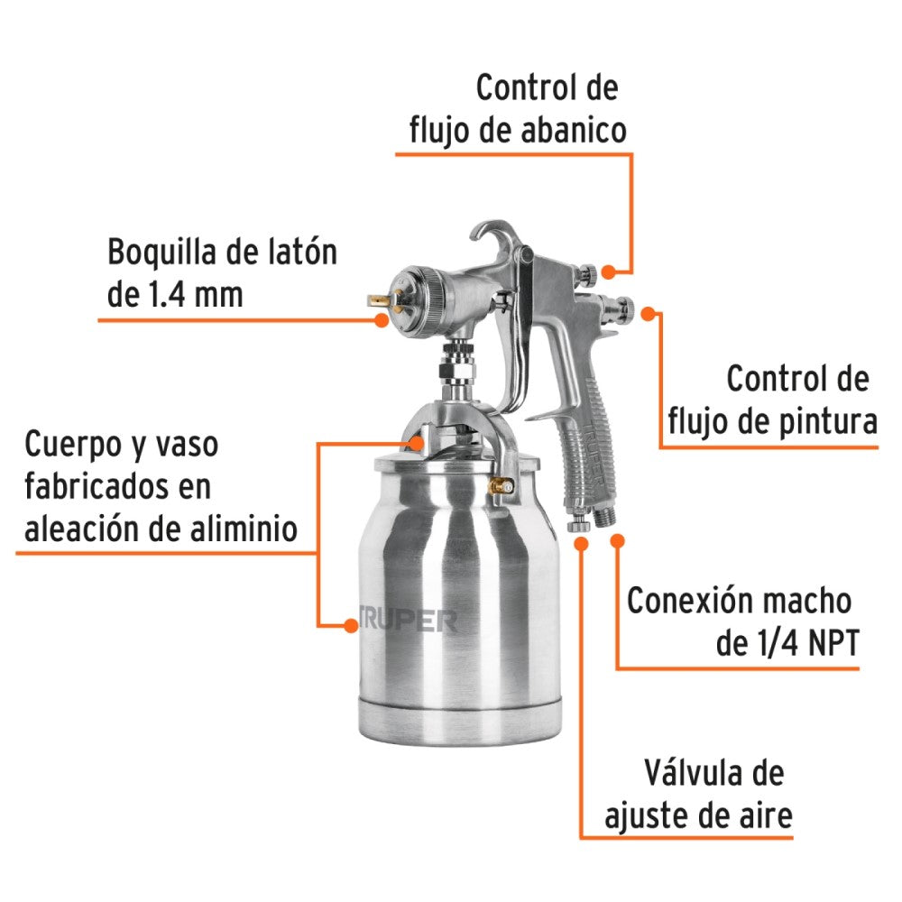 PISTOLA PARA PINTARSUCCION HVLP VASO ALUM BOQUILLA 1.4MM
