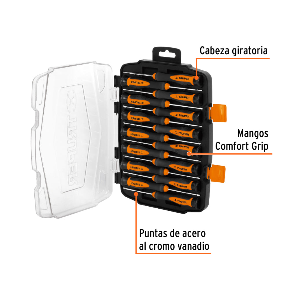 JGO CON DESARMADORES LARGOS (150MM) DE PRECISION 15PZA JOY-15L MCA TRUPER