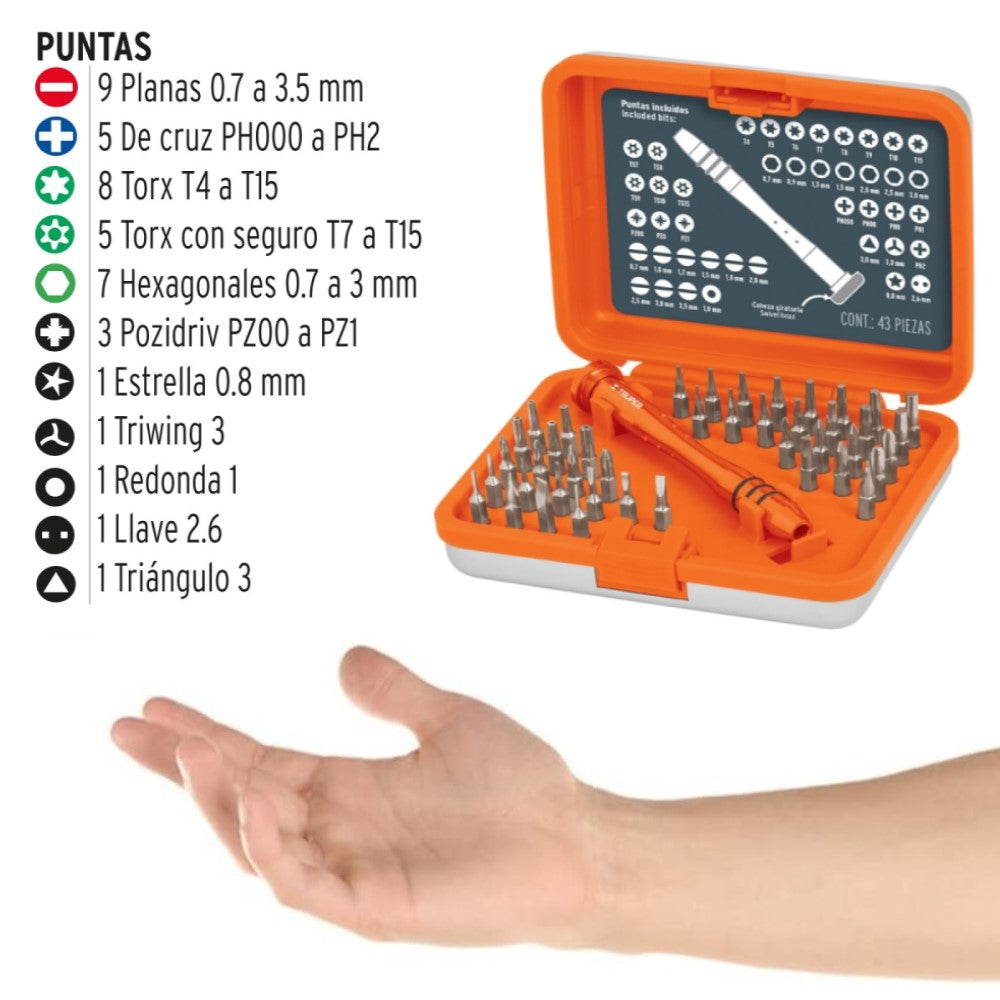 DESARMADORES DE JOYERO PUNTA INTERCAMBIABLE JGO 42PZAS JOY-43 MCA TRUPER