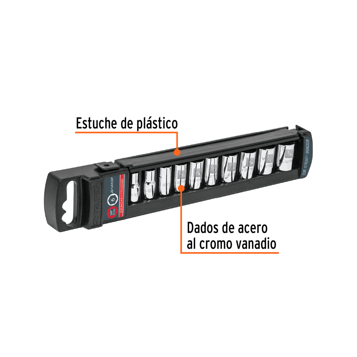 JUEGO DE 10 DADOS CUADRADO 1/4" STD TRUPER