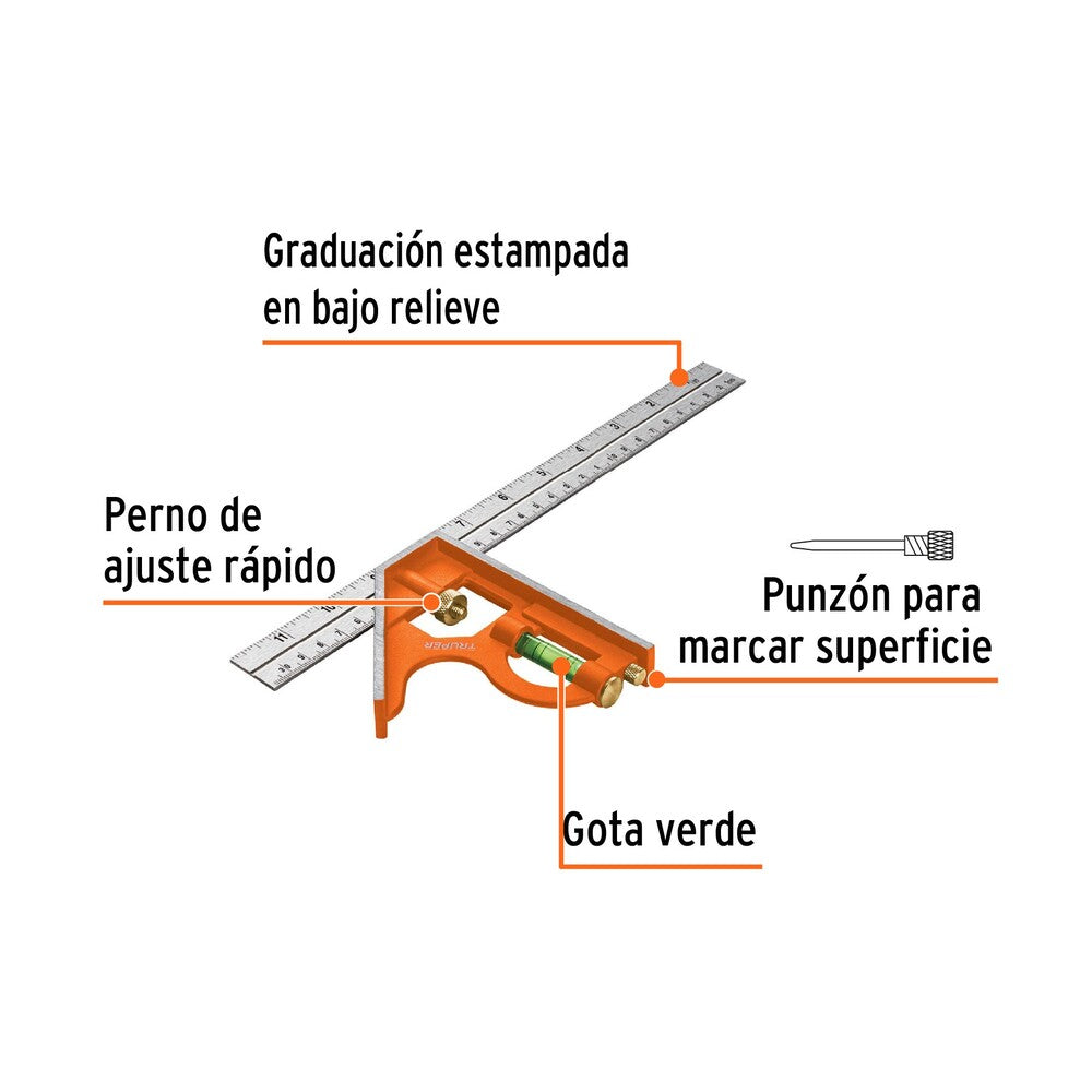 ESCUADRA DE COMBINACION 12" MCA TRUPER CARPINTERIA *** OFRECER 800212 ***
