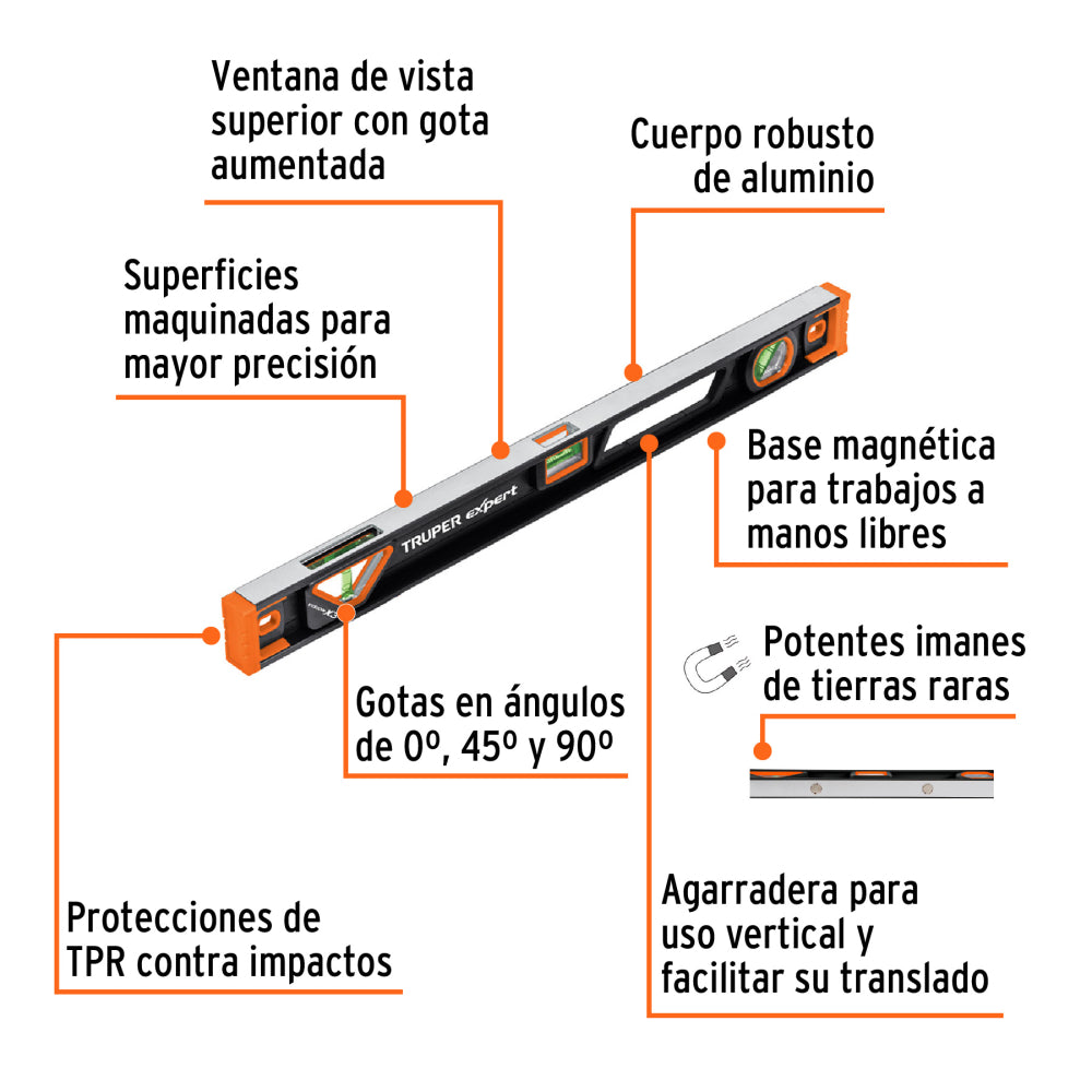 NIVEL DE 24" MAGNETICO CON PROTECCION  DE TPR TRUPER EXPERT NP-24X