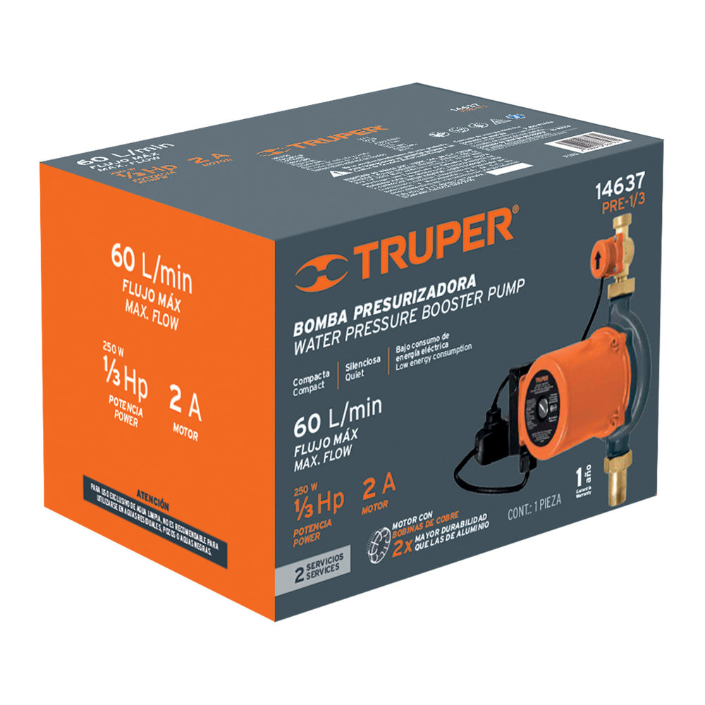 BOMBA DE AGUA CON PRESURIZADOR 1/3 HP TRUPER
