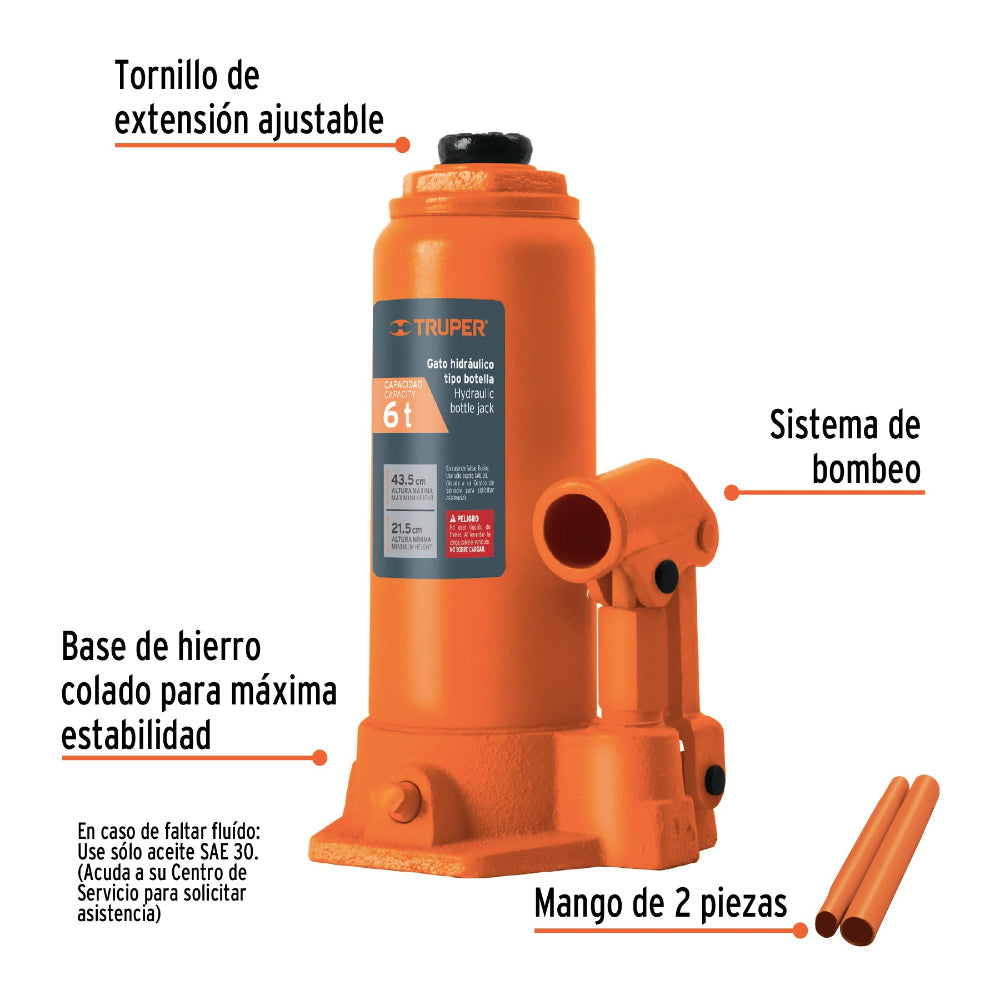 GATO BOTELLA 6 TON. ALT. MAX. 435MM/ALT. MIN. 215MM. INCL. MANGO EXTENSION 14814 GAT-6 TRUPER