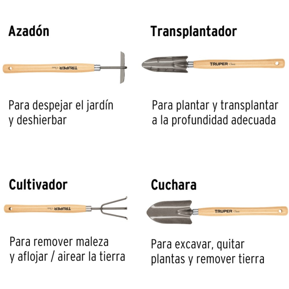 JUEGO HERRAMIENTAS PARA JARDIN 4 PIEZAS 15" MCA TRUPER