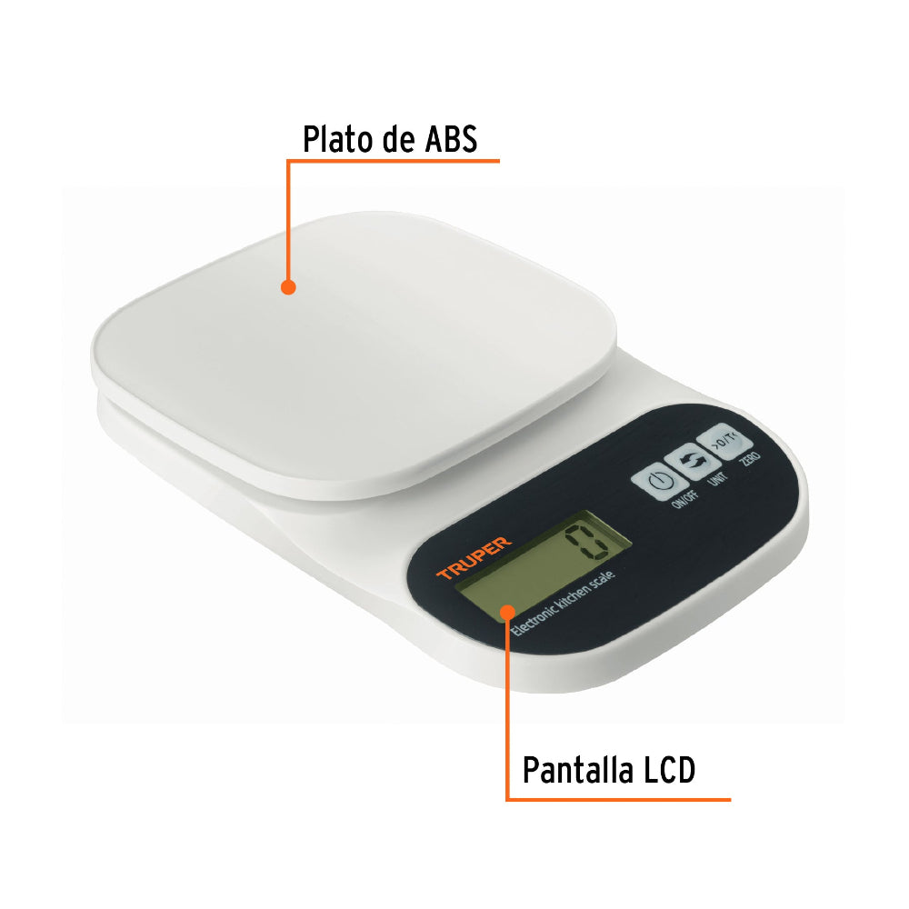 BASCULA DIGITAL BASE PLASTICA PARA COCINA CAPACIDAD 5KG MCA TRUPER FOSET