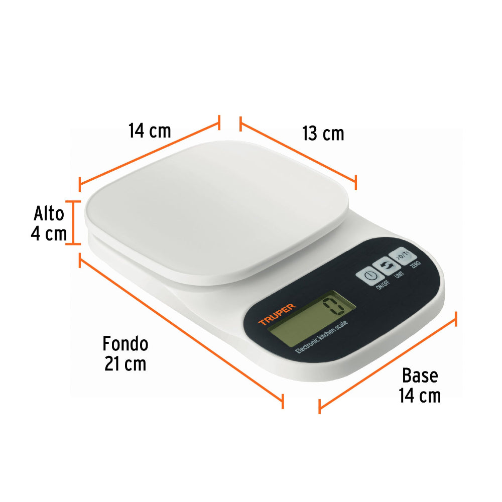 BASCULA DIGITAL BASE PLASTICA PARA COCINA CAPACIDAD 5KG MCA TRUPER FOSET