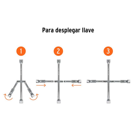 LLAVE CRUZ P/AUTO 14" PLEGABLE (TAM. BOCAS 17MM.-3/4"-13/16"-7/8") LLCR-14X 15484 TRUPER
