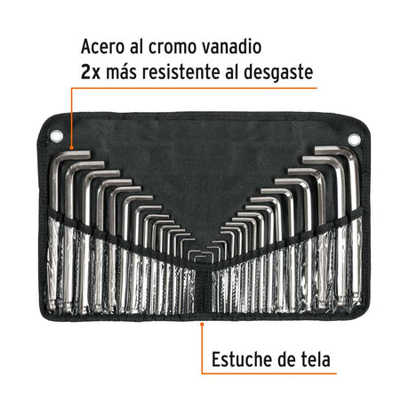JUEGO DE 30 LLAVES ALLEN STD Y MILIMETRICAS C/ESTUCHE TRUPER