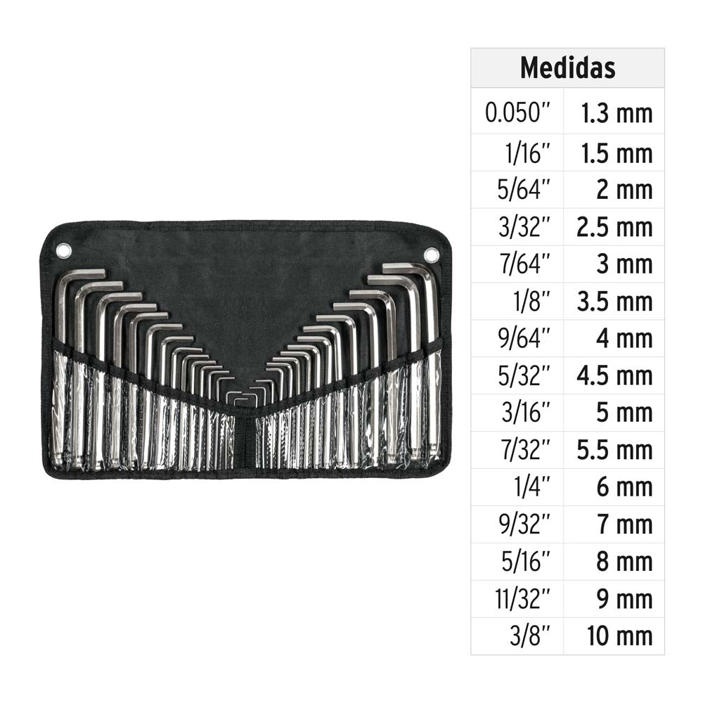 JUEGO DE 30 LLAVES ALLEN STD Y MILIMETRICAS C/ESTUCHE TRUPER