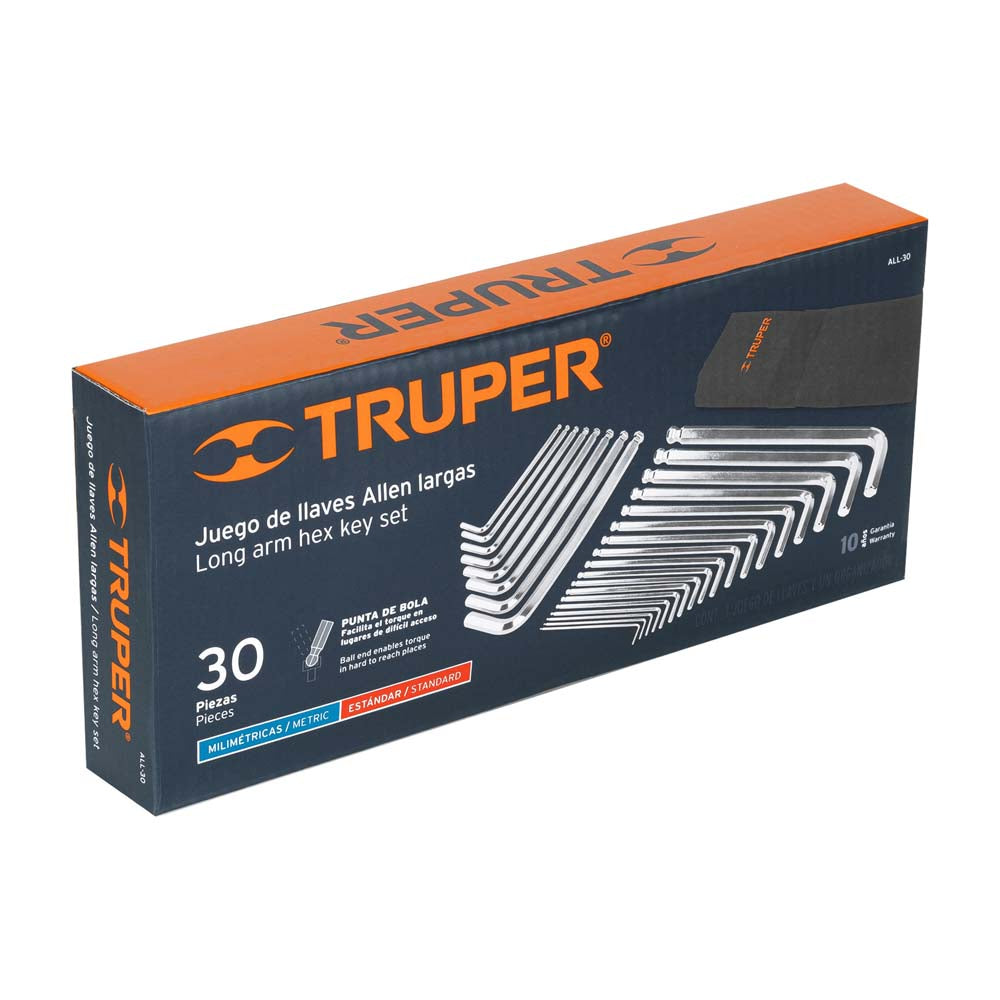 JUEGO DE 30 LLAVES ALLEN STD Y MILIMETRICAS C/ESTUCHE TRUPER