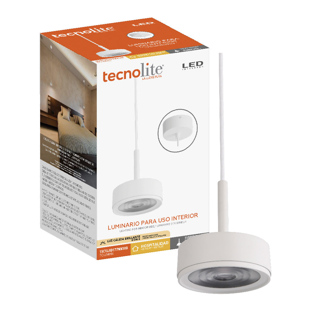 LAMPARA LINEAL COLGANTE LED METAL 1.50M 15W LUZ CALIDA BRILLANTE IRC90 NO ATENUABLE BCO