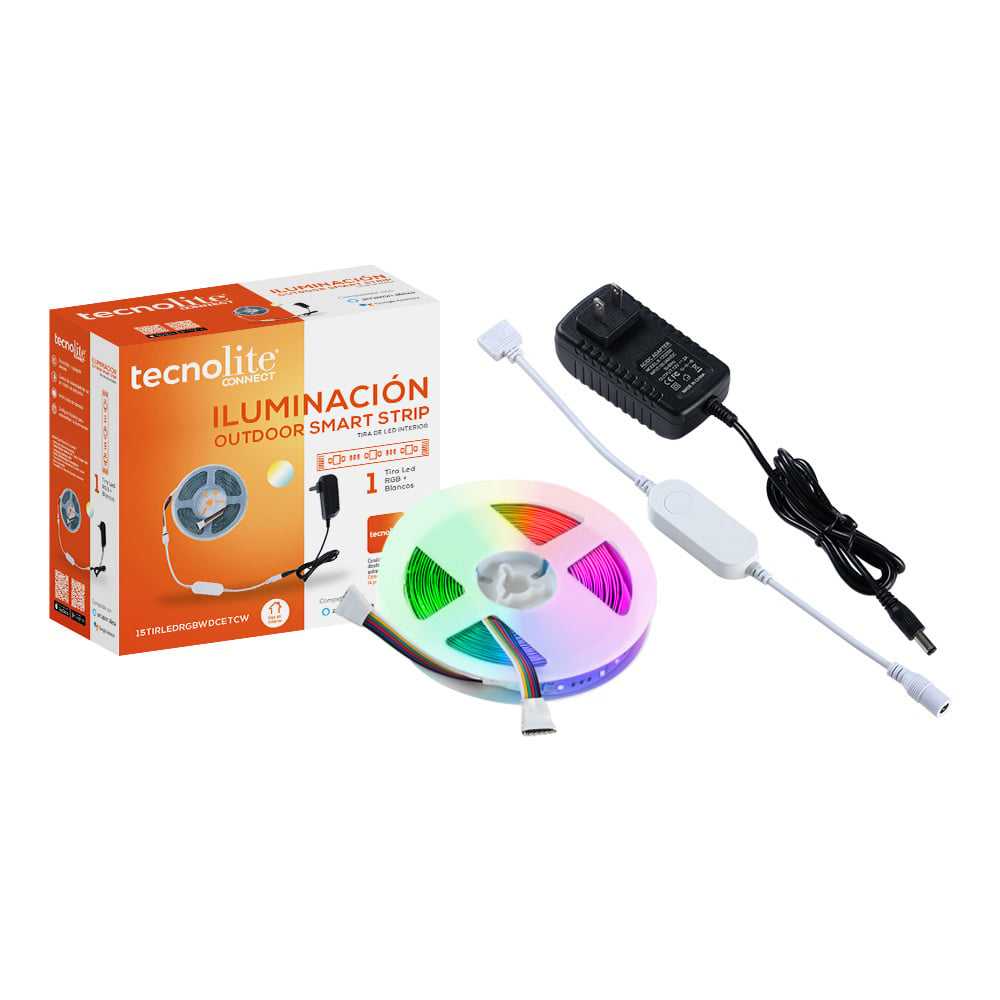 TIRA LED TECNOLITE 15W LUZ RGB Y BLANCA RESISTENTE A LA INTEMPERIE COMPATIBLE CON APP MÓVIL Y ASISTENTES DE VOZ
