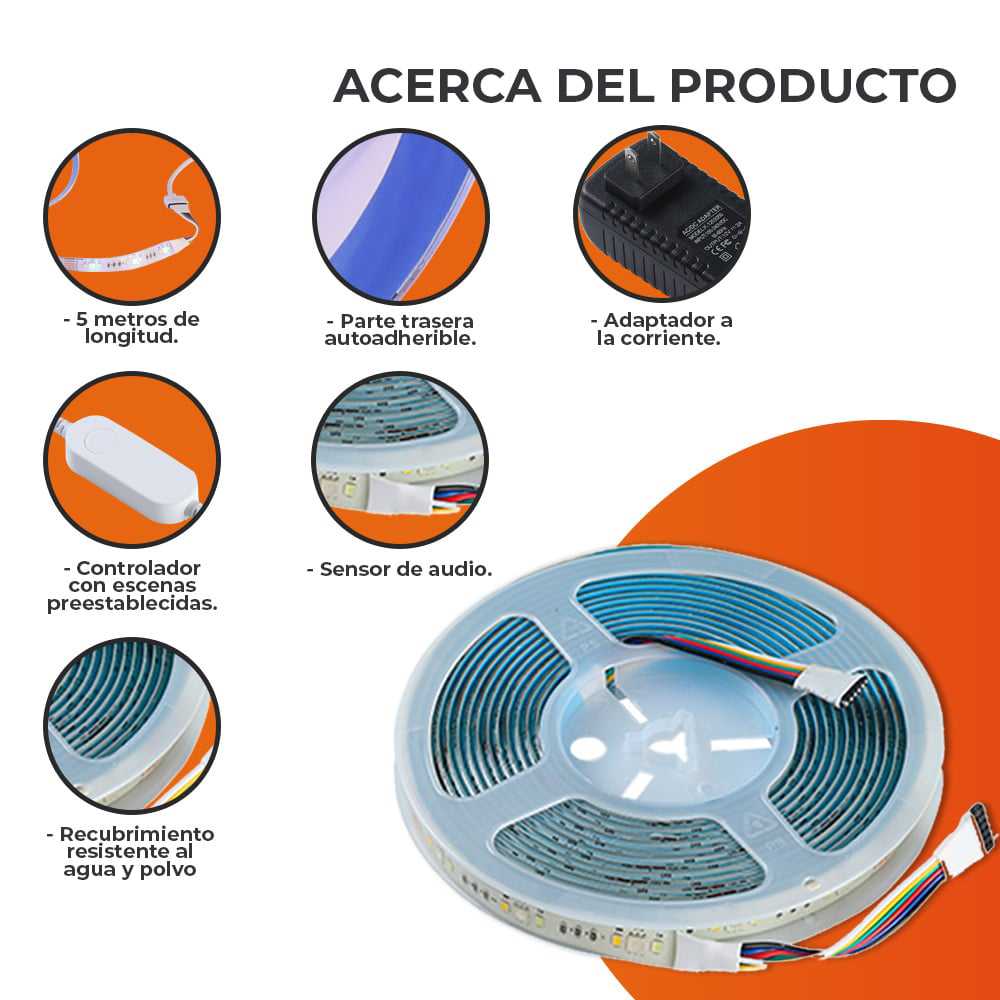 TIRA LED TECNOLITE 15W LUZ RGB Y BLANCA RESISTENTE A LA INTEMPERIE COMPATIBLE CON APP MÓVIL Y ASISTENTES DE VOZ