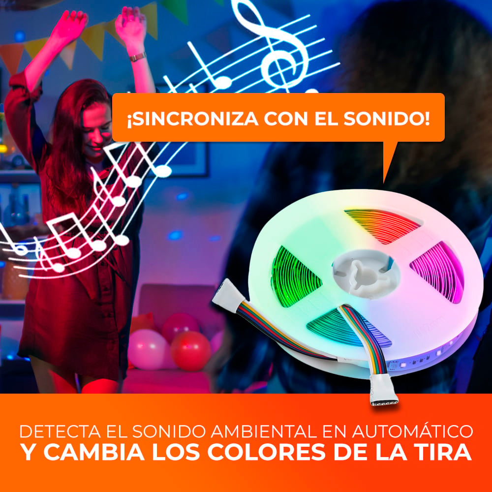 TIRA LED TECNOLITE 15W LUZ RGB Y BLANCA DE INTERIOR COMPATIBLE CON APP MÓVIL Y ASISTENTES DE VOZ