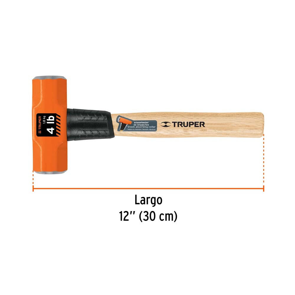 MARRO OCTAGONAL 4 LB.(1.8KG.) MANGO DE MADERA 12" (30CMS.) MD-4M 16508 TRUPER *** OFRECER MARR4 ***