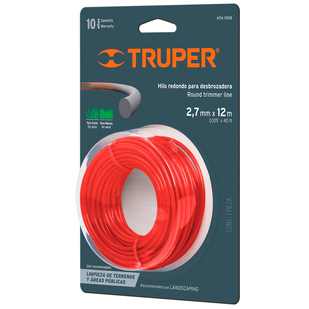 HILO REDONDO P/DESBROZADORA 12MTS. LARGO 2.7MM. BLISTER *** OFRECER 130266 ***