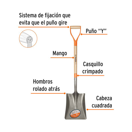 PALA CLASSIC CUADRADA PUÑO "Y" MANGO 31"  TRUPER CONSTRUCCION