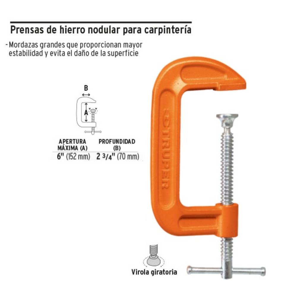 PRENSA DE HIERRO NODULAR PARA CARPINTERIA 6" MCA TRUPER CARPINTERIA