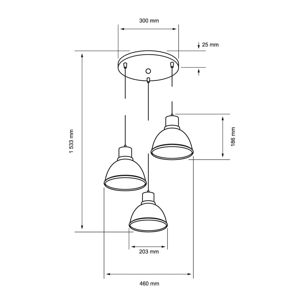 LUMINARIO INT SUSP 3P S/L 100-240V E27 NEGRO