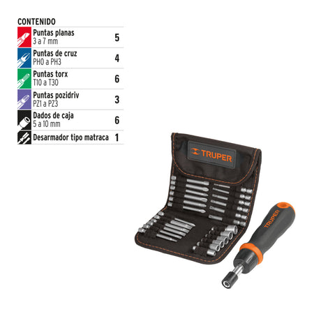 JUEGO DE DESARMADOR TIPO MATRACA 24 PZ JDM-26 TRUPER MECANICA