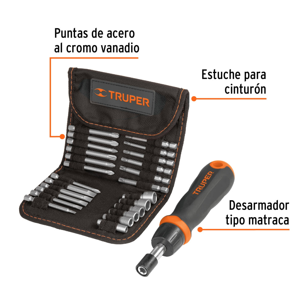 JUEGO DE DESARMADOR TIPO MATRACA 24 PZ JDM-26 TRUPER MECANICA