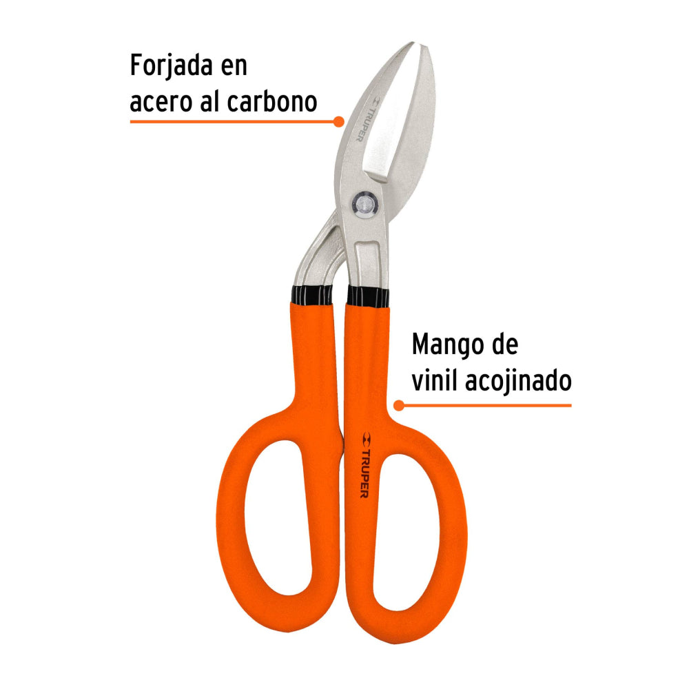 TIJERA PARA HOJALATERO ANGULADA 10" MANGO VINIL ACOJINADO MCA TRUPER HERRAMIENTAS