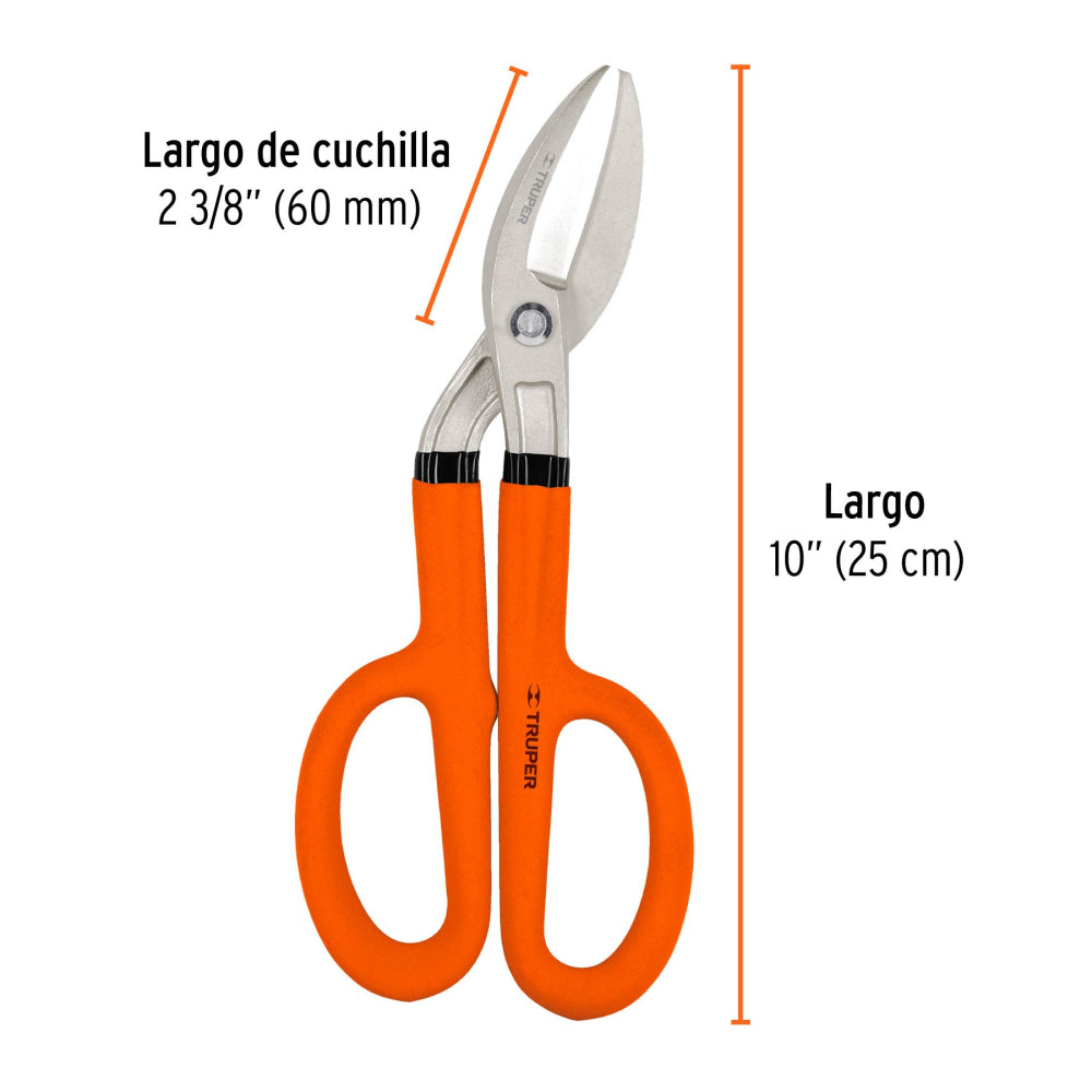 TIJERA PARA HOJALATERO ANGULADA 10" MANGO VINIL ACOJINADO MCA TRUPER HERRAMIENTAS