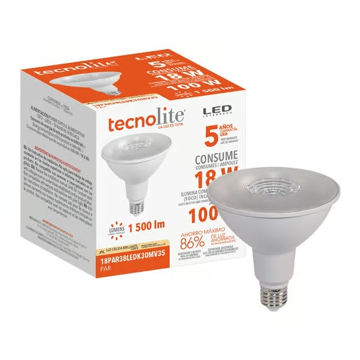 FOCO PAR38 LED 18 W BASE E27 LUZ CALIDA BRILLANTE MULTIVOLTAJE IP65 NO ATENUABLE