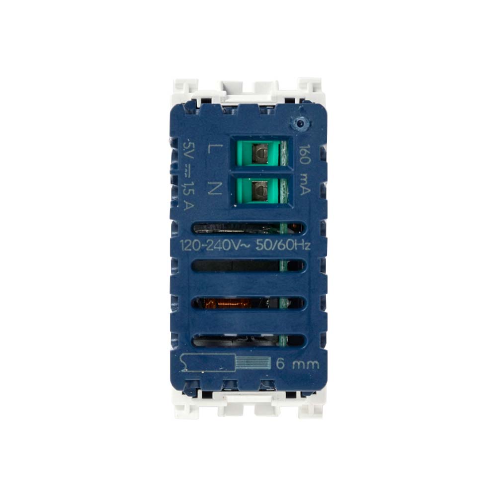 UNIDAD ALIMENTACION USB 5V. 1.5A. 1 MOD. 120-240V. BLANCO PLANA VIMAR