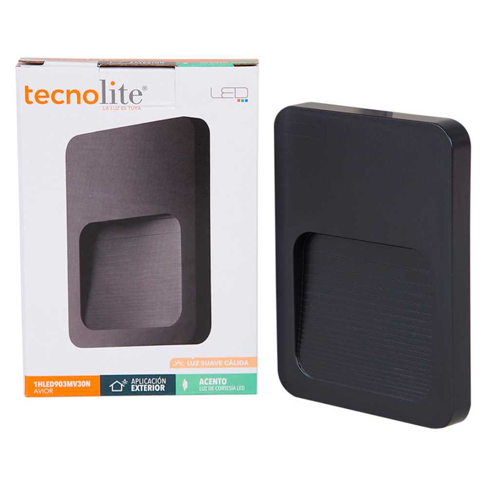 LÁMPARA LED DE EXTERIOR AVIOR TECNOLITE PARA SOBREPONER 1.5W LUZ SUAVE CÁLIDA NEGRO