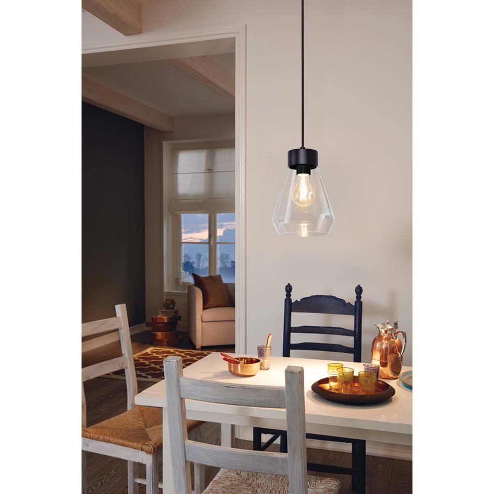 LUM COLGANTE NEGRO PANTALLA CRISTAL MONTEY E26 1X60W (NO INLUIDA) 120V EGLO *** HA. LUMI ***