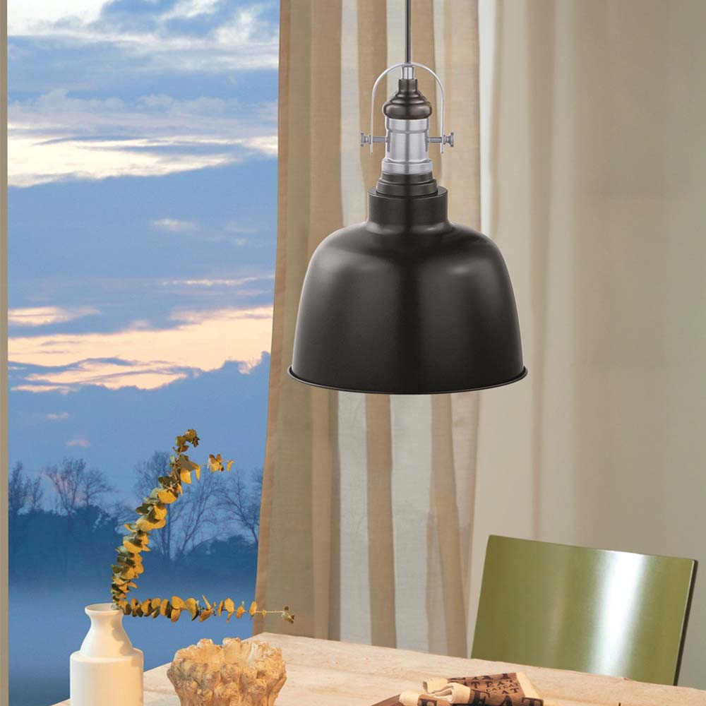 LAMPARA COLGANTE ACERO COLOR NEGRO 120V E-26 1X60W GILWELL EGLO *** HA. LUMI ***