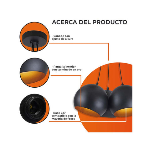 LÁMPARA DE INTERIOR TECNOLITE AGORA III PARA SUSPENDER 25.5W TRES BASES E27