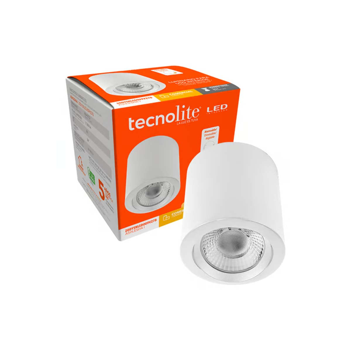LÁMPARA DE INTERIOR LED ASHLESHA I TECNOLITE SPOT ATENUABLE 20W LUZ SUAVE CÁLIDA BLANCO ***TECNOLITE HAE***