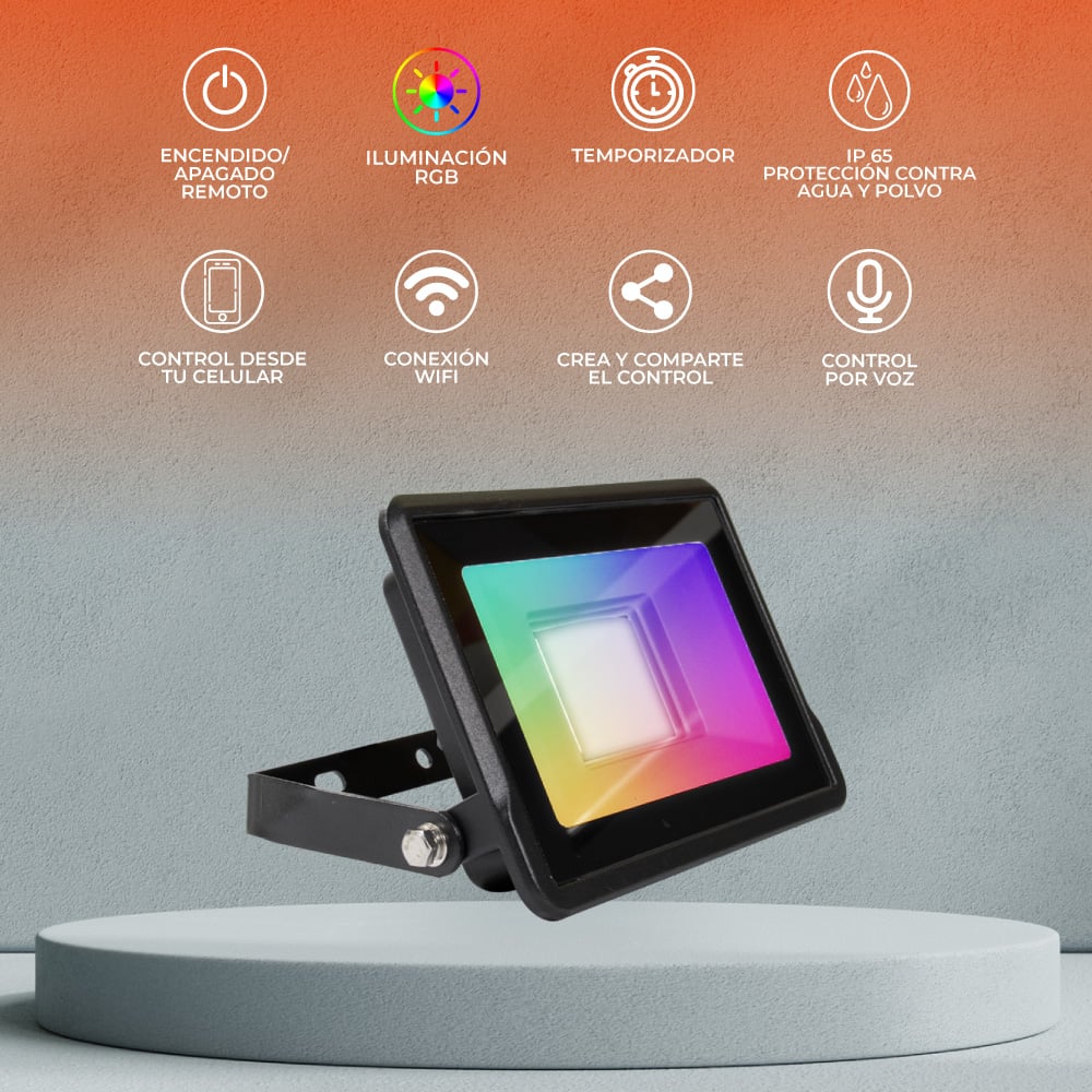 REFLECTOR LED SMART WIFI 20W. RGB + L.B. IP65 ATENUABLE COMPATIBLE APP MOVIL Y ASIST. VOZ ***HAE2025***