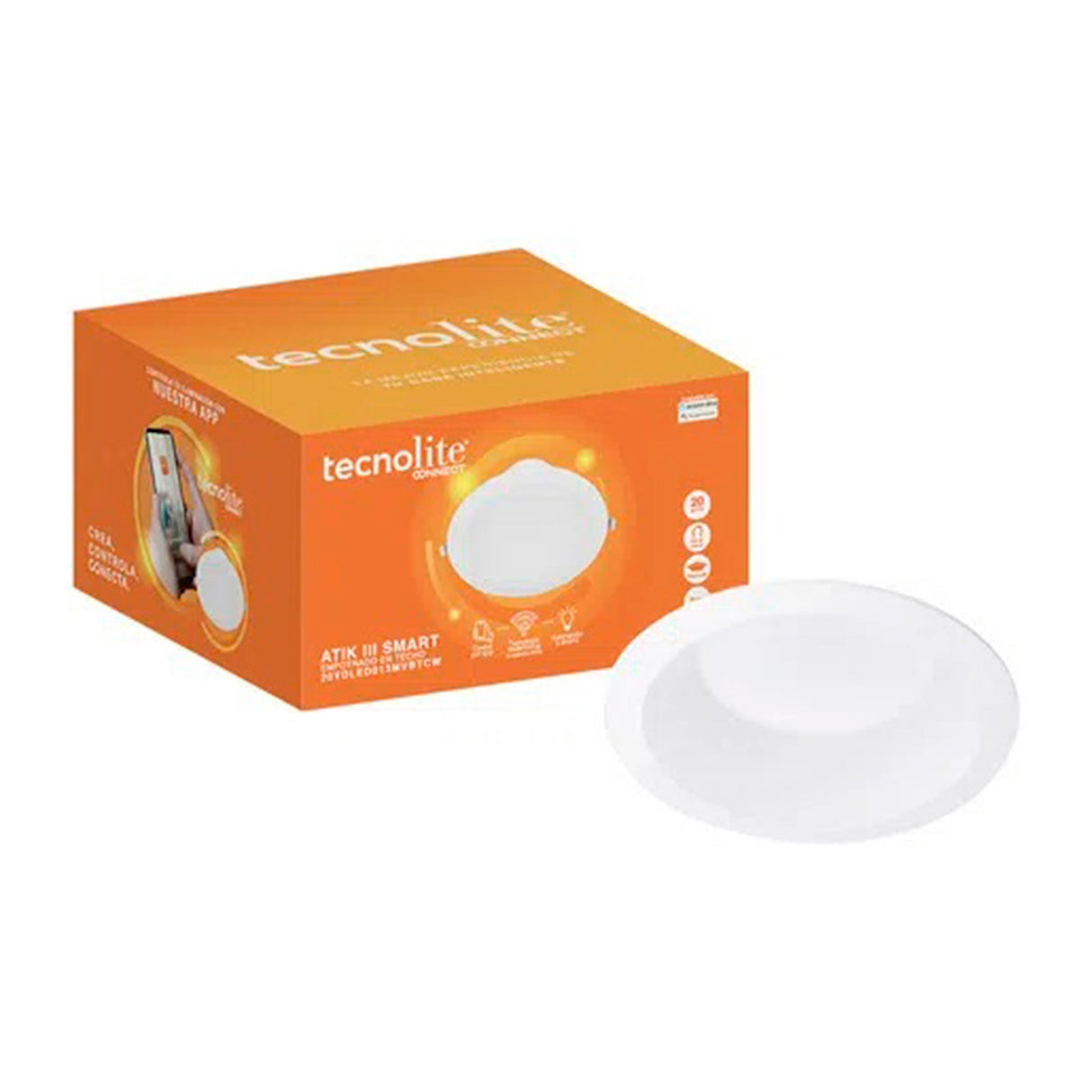 LÁMPARA EMPOTRABLE LED TECNOLITE ATIK IV SMART 20W LUZ BLANCA DINÁMICA ATENUABLE COMPATIBLE CON APP MÓVIL Y ASISTENTES DE VOZ ***HAE2025***